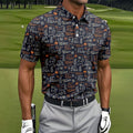 Funny Golf Bourbon Cigar Pattern Polo Shirt, Golf Polo Shirts For Men, Mens Golf Apparel