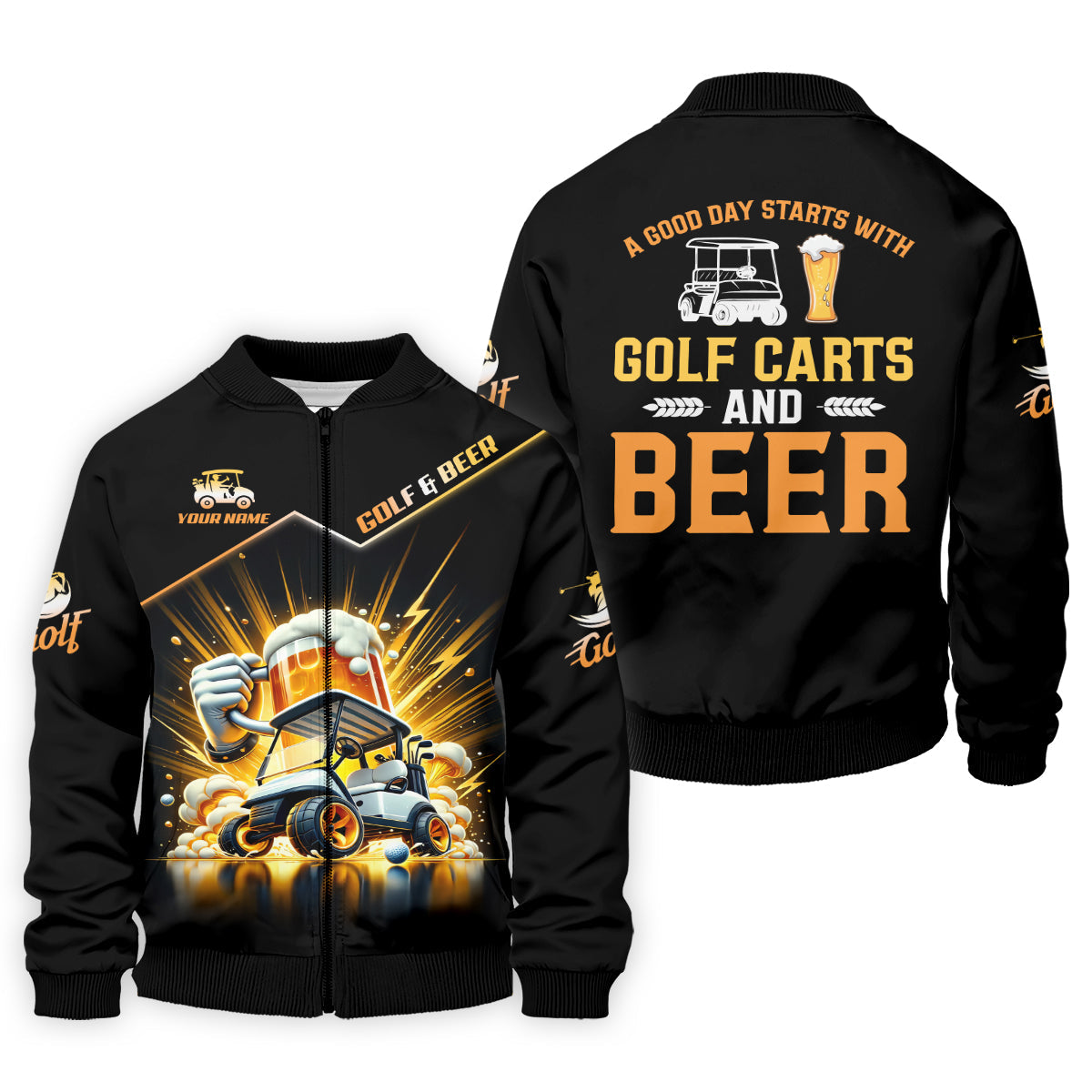 A Good Day Starts With Golf Carts And Beer Custom Men's Golf Polo Shirt, Dad Golf Gift
