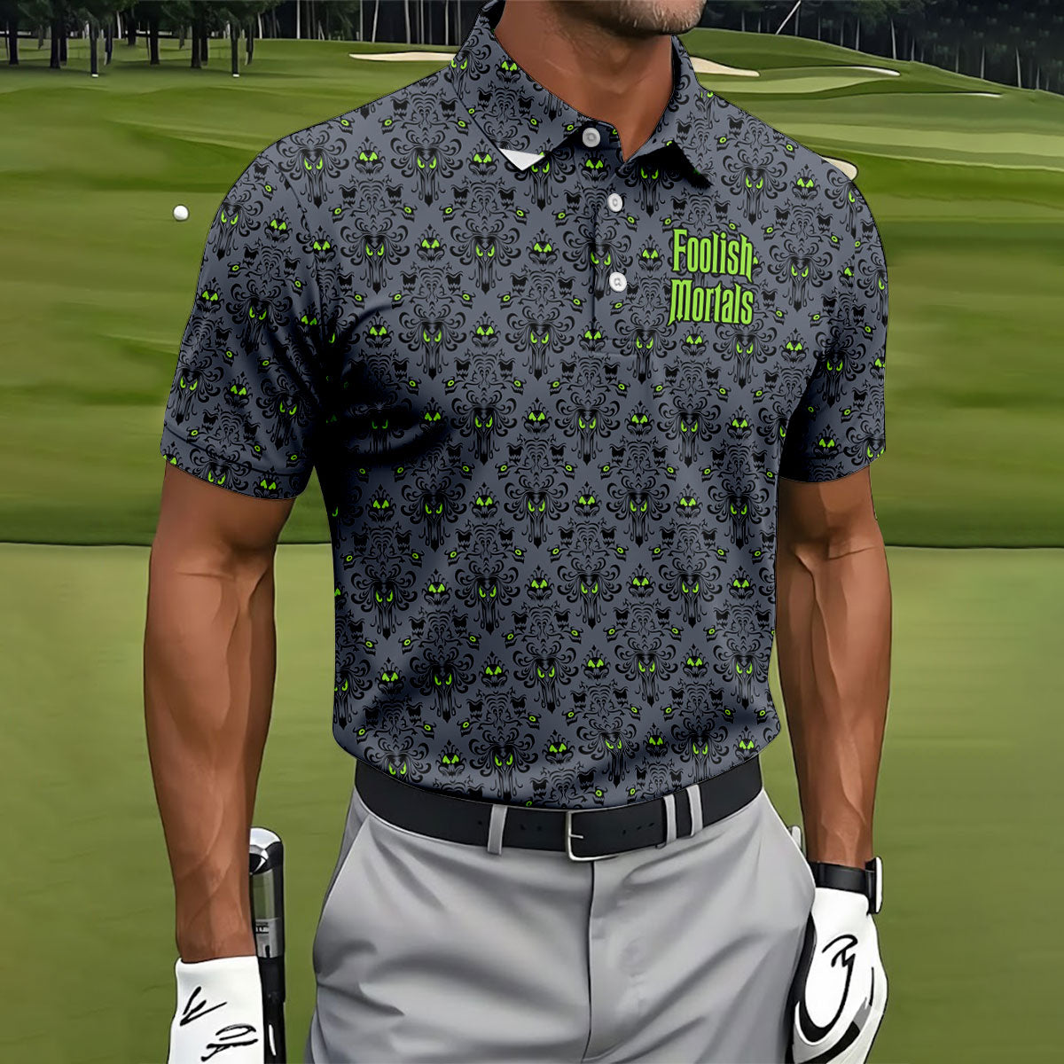 Foolish Mortals Haunted Halloween Polo Shirt, Printed Golf Shirts, Golf Apparel For Men