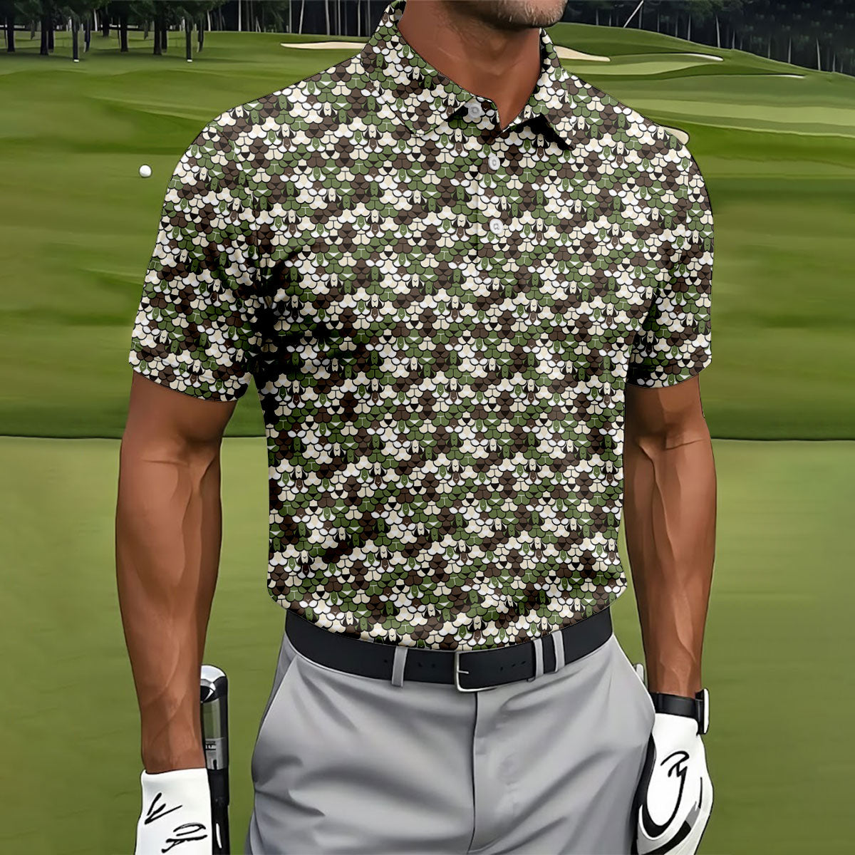 Adult Humor Camouflage Men's Golf Shirt, Funny Naughty Polo, Polo Shirts For Men