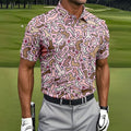 Funny Adult Doodle Pink Pattern Polo Shirt, Mens Golf Polo, Golf Shirts For Men