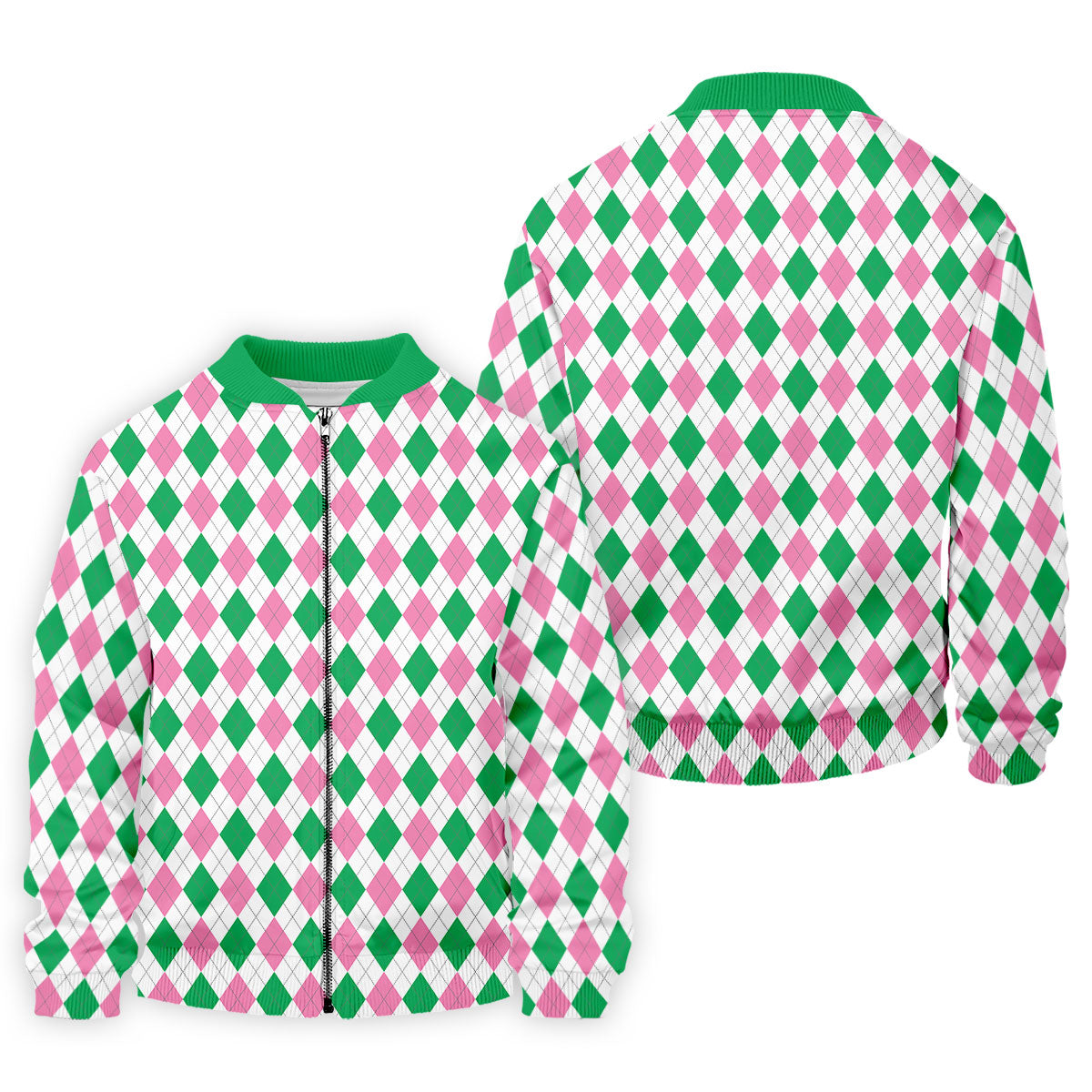 Green Pink Argyle Men Golf Shirts, Funny Golf Polos, Unique Gift For Golfer