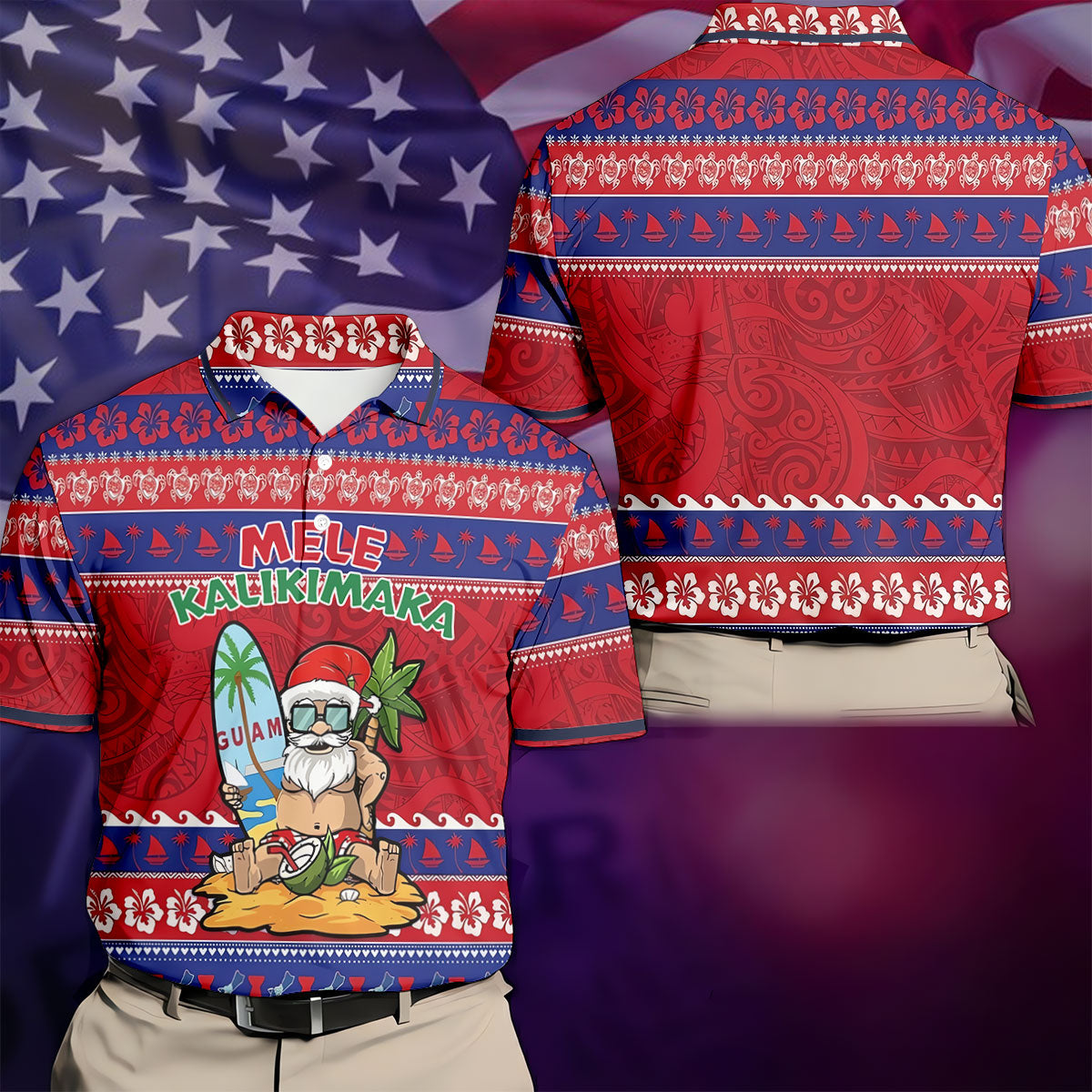 Tropical Santa Mele Kalikimaka Christmas Golf Shirt, Men's Golf Shirt, Hawaiian Golf Shirt, Printed Golf Shirts