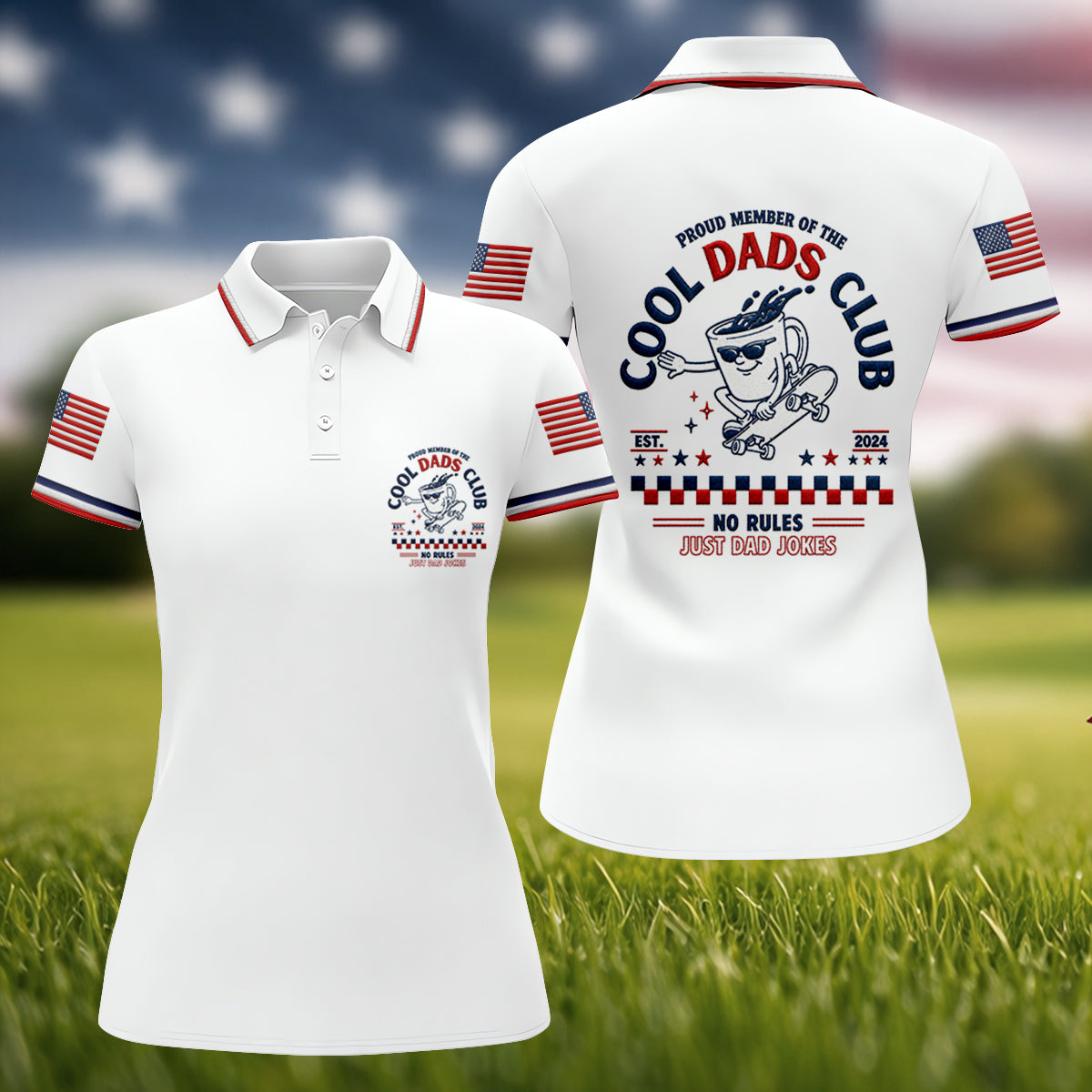 Cool Dads Club All-Over Print Golf Polo, Golf Tops For Women, Golfing Apparel