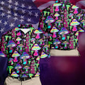 Black Neon Mushroom Pattern Golf Shirt, Mens Golf Polo, Golf Apparel For Men, Printed Golf Shirts
