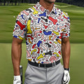 Funny Colorful Adult Doodle Pattern Polo Shirt, Mens Golf Polo, Golf Shirts For Men