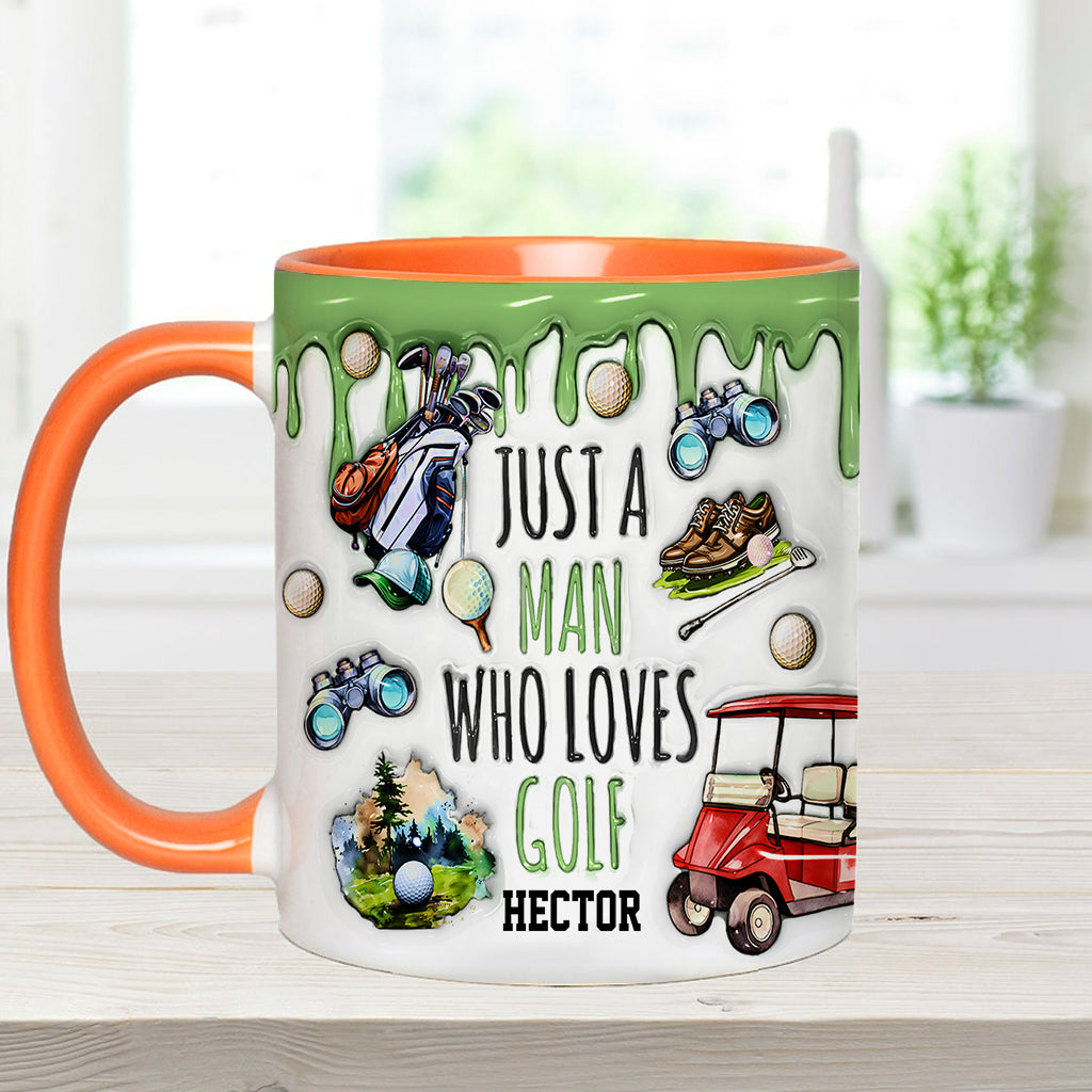 Just A Man Who Loves Golf Custom Accent Mug, Men Golf Gifts, Golf Mug, Gift For Golfers