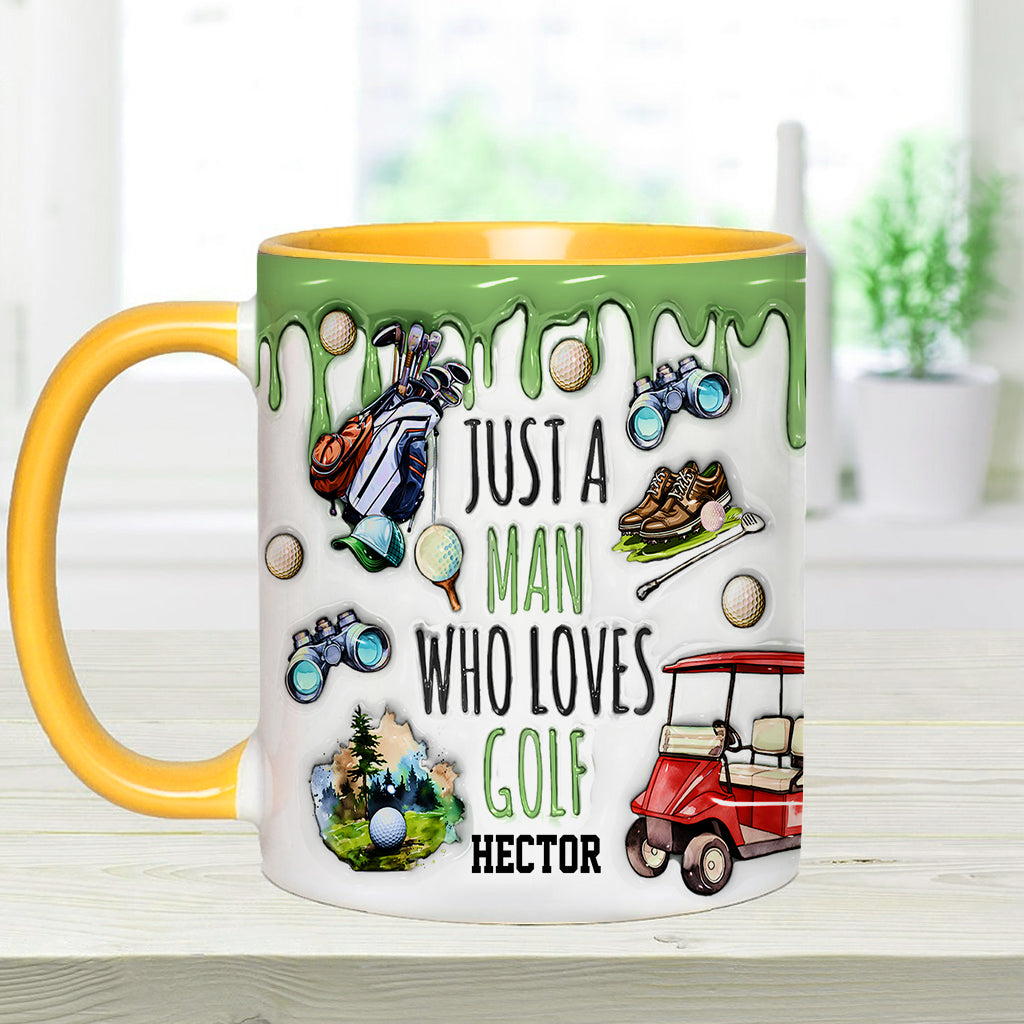 Just A Man Who Loves Golf Custom Accent Mug, Men Golf Gifts, Golf Mug, Gift For Golfers
