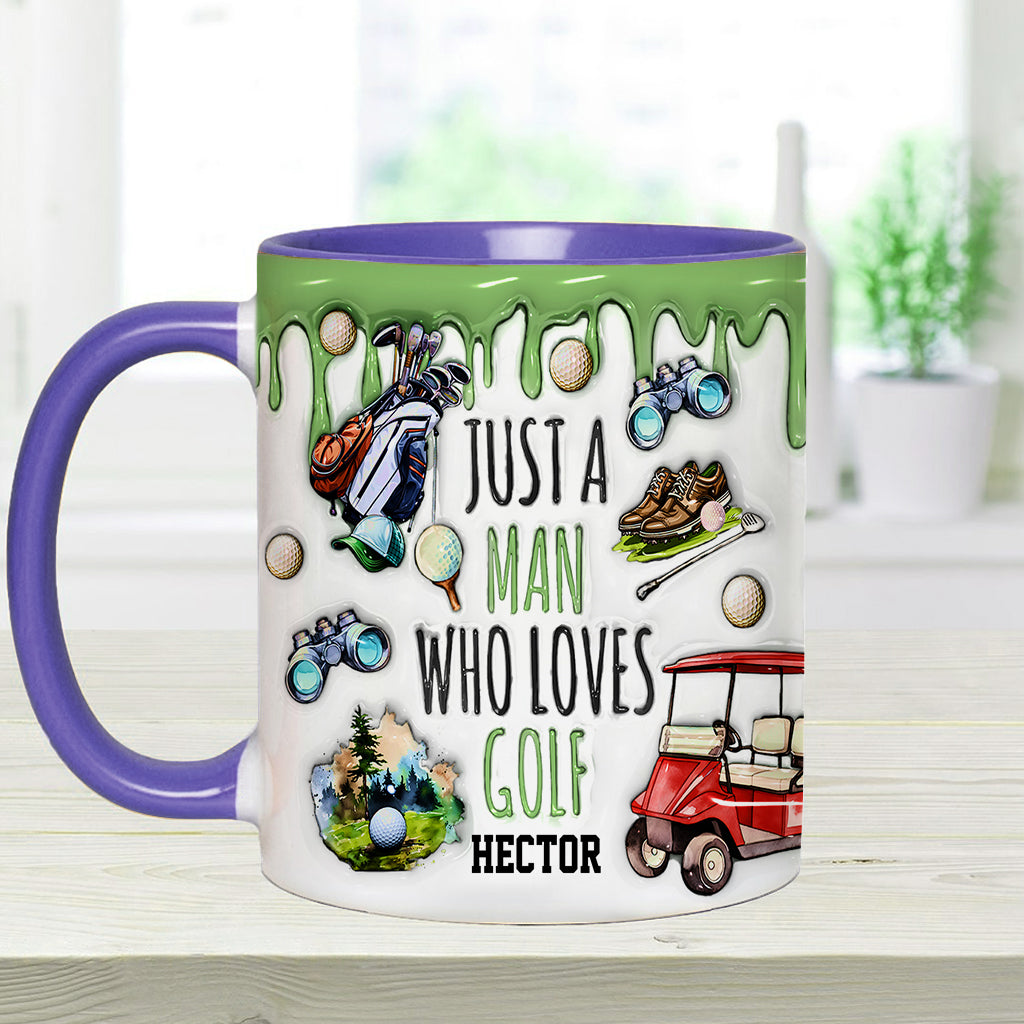 Just A Man Who Loves Golf Custom Accent Mug, Men Golf Gifts, Golf Mug, Gift For Golfers
