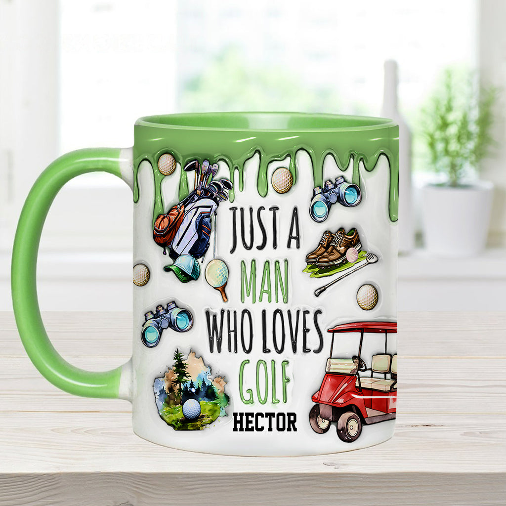 Just A Man Who Loves Golf Custom Accent Mug, Men Golf Gifts, Golf Mug, Gift For Golfers