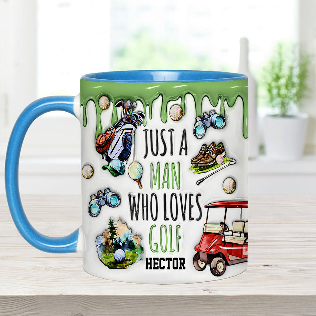 Just A Man Who Loves Golf Custom Accent Mug, Men Golf Gifts, Golf Mug, Gift For Golfers