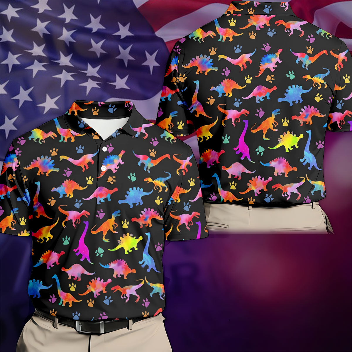 Dinosaur Lover Colorful Golf Shirt, Men’s Golf Shirt, Golf Polo Shirts For Men