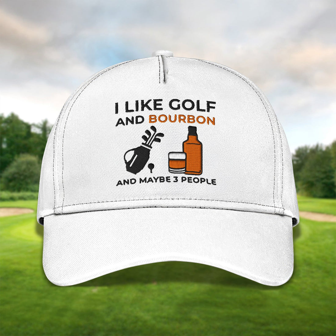 I Like Golf And Bourbon Embroidered Baseball Cap, Golf Hat, Dad Golf Gift
