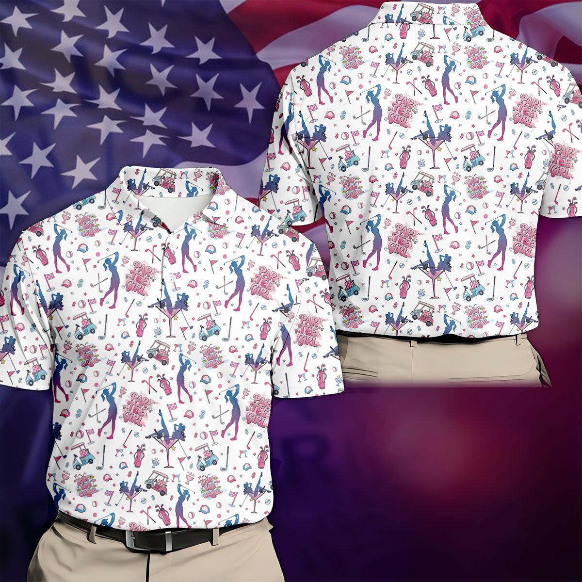 Funny Par Tee Girl Golfer Pattern Golf Polo Shirt, Polo Shirts For Men, Mens Golf Apparel