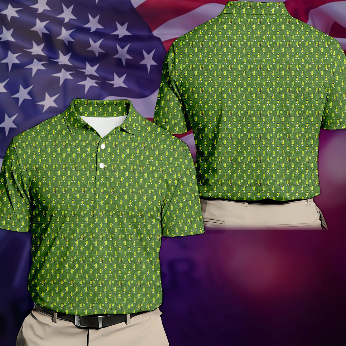 Funny Hole In One Pickle Golf Pattern Polo Shirt, Golf Shirts For Men, Mens Golf Apparel
