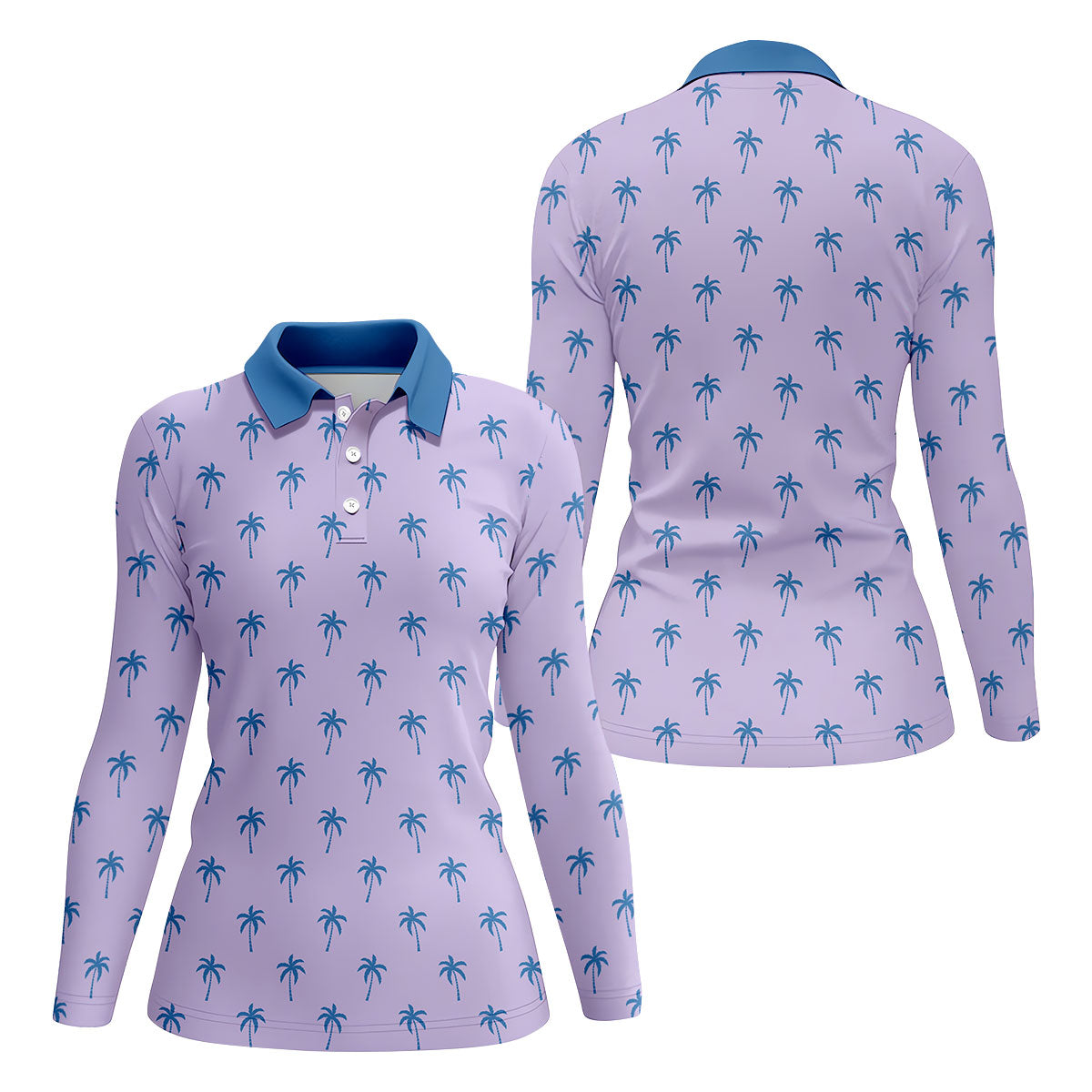Palm Tree Pattern Hawaiian Polo Golf Shirts, Tropical Golf Shirts For Women, Matching Golf Shirts