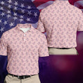 Pink T-Rex Dinosaur Golfer Pattern Golf Polo Shirt, Golf Shirts For Men, Mens Golf Apparel