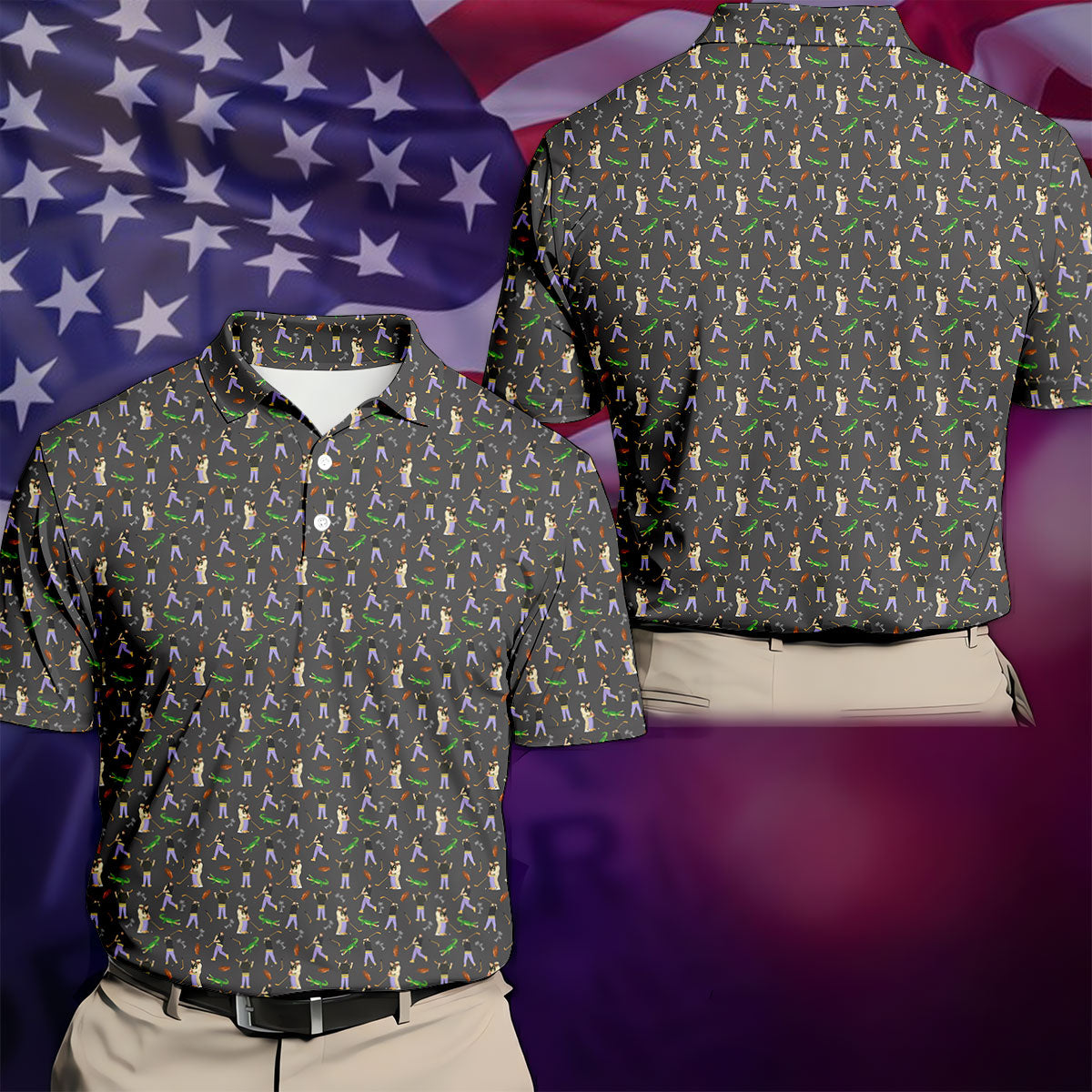 Funny Golf Lesson Alligator Pattern Polo Shirt, Golf Shirts For Men, Mens Golf Apparel