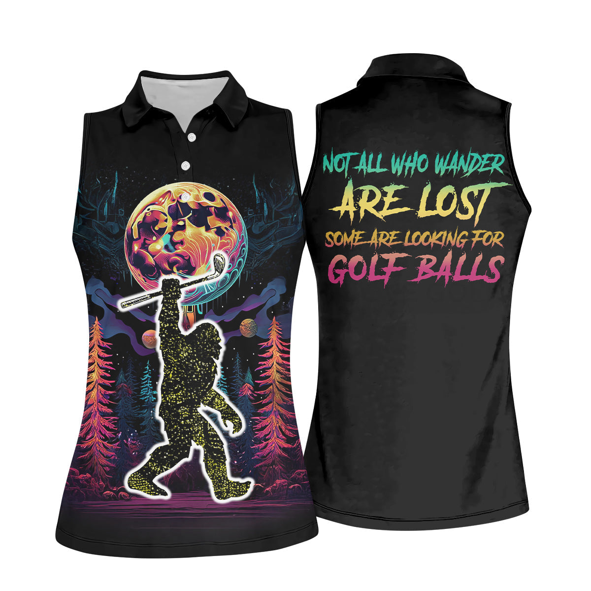 Not All Who Wander Are Lost Bigfoot Women's Golf Polo Shirt, Funny Golf Shirt, Ladies Golf Shirt