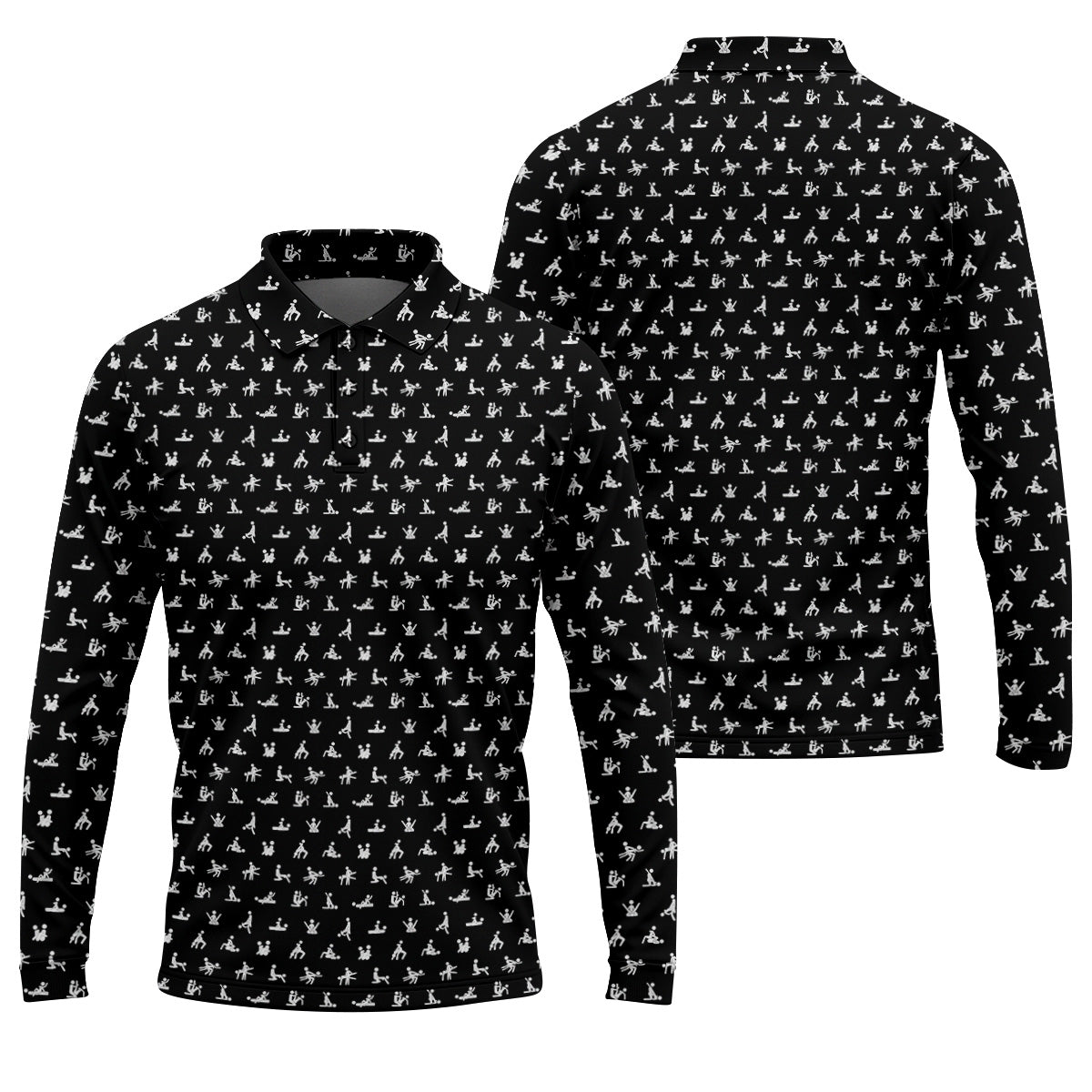Funny Stick Figure Black And White Men's Golf Polo Shirt, Funny Position Golf Polo, Fun Men Golf Shirts