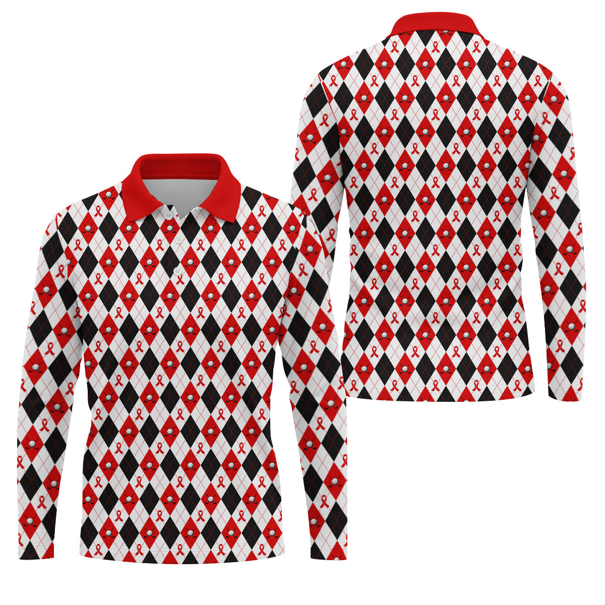 Red Painted Awareness Ribbon Aids Hiv Men's Polo Shirt, AIDS Awareness Shirt, Men Golf Shirt, Golf Gift For Men