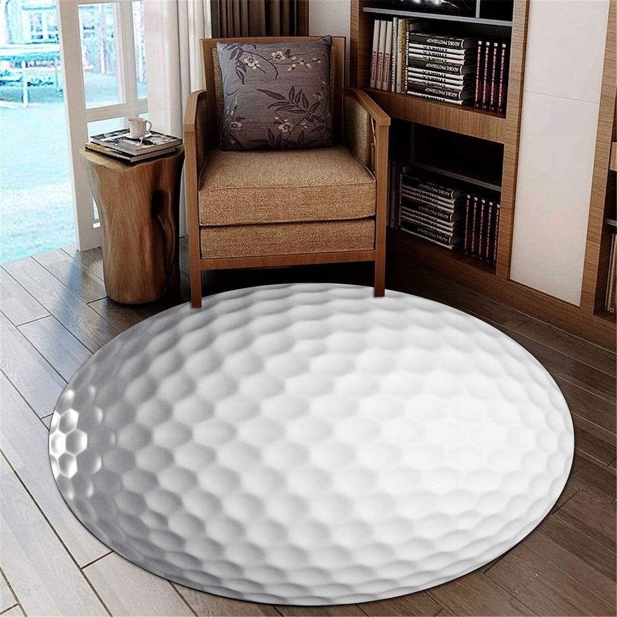 White Golf Ball Pattern Round Rug Carpet Washable Rugs