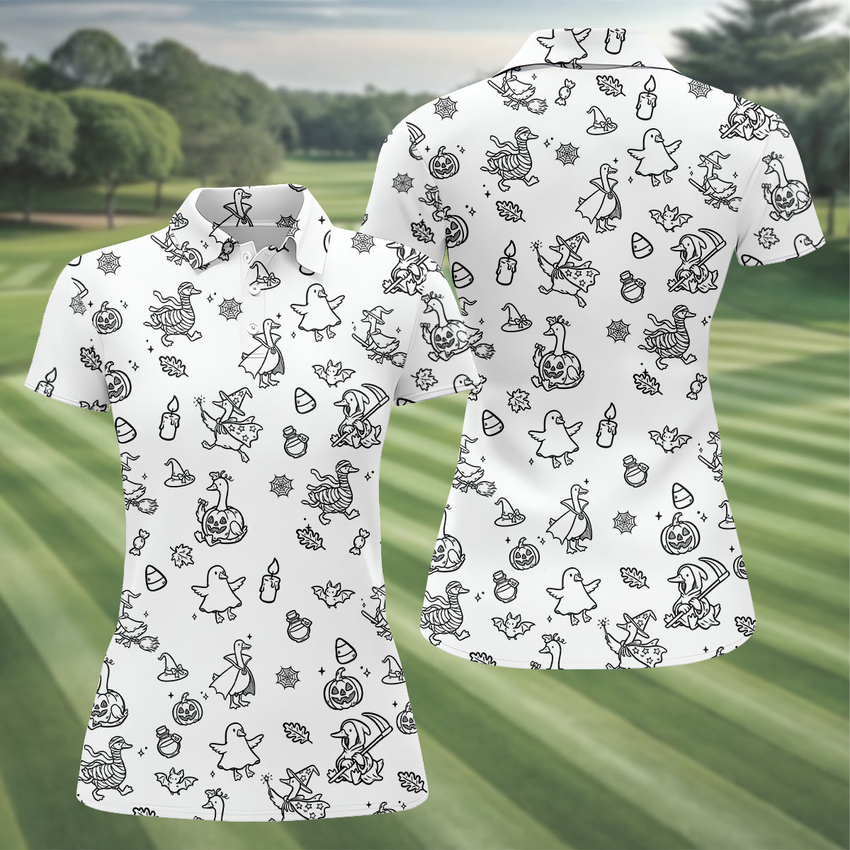 Goose Halloween, Doodle Pattern, Black And White Golf Polo, Sleeveless Womens Golf Shirts, Ladies Golf Shirts