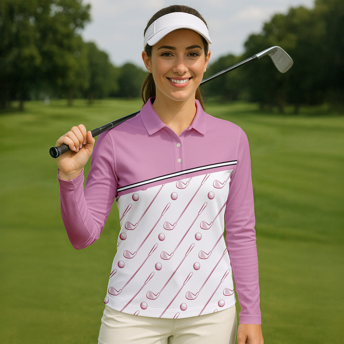 Pink Womens Golf Polo Shirt, Golfing Apparel, Womens Golf Gifts