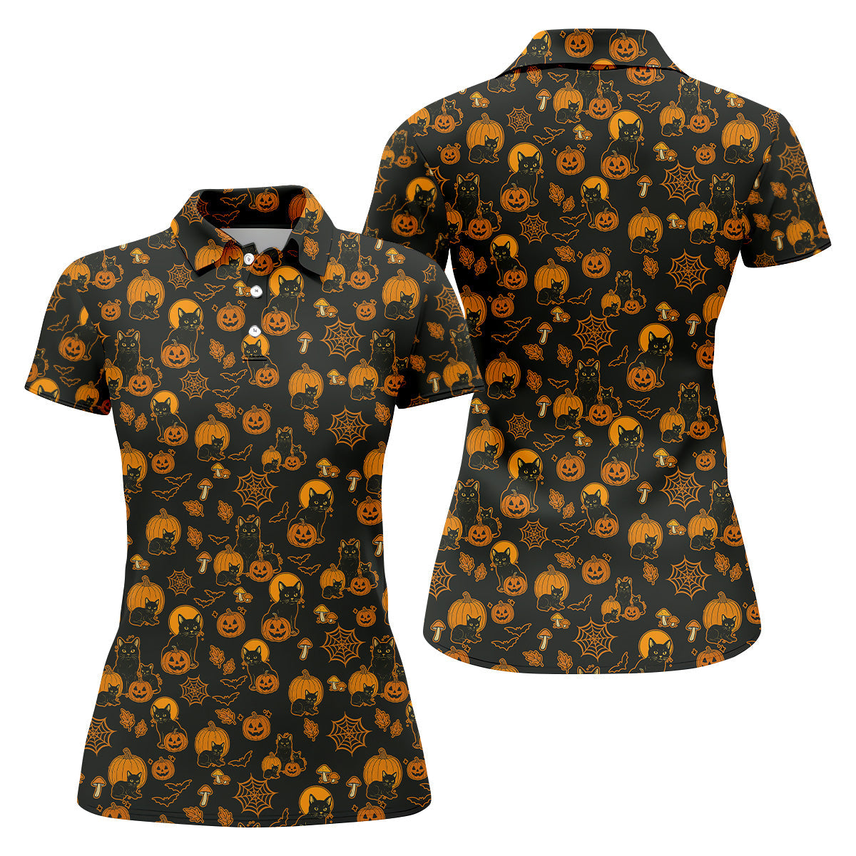 Black Cat Pumpkin Fun Womens Golf Shirts, Sleeveless Polo Shirt, Ladies Golf Shirts, Golf Hoodie