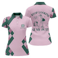 Stop Looking At My Putt Custom Sleeveless Womens Golf Polo Shirts, Funny Golf Shirts For Ladies