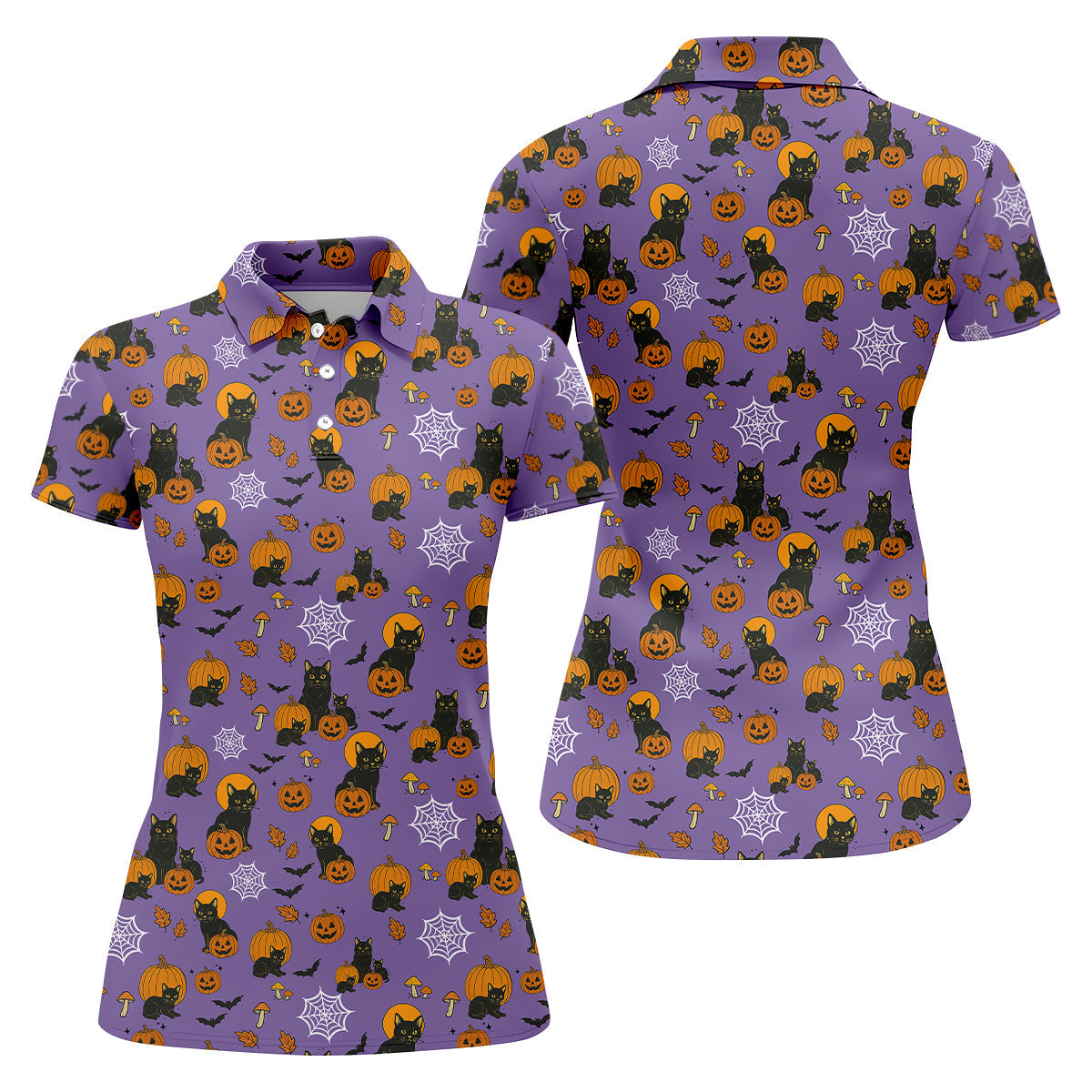 Halloween Cat Pumpkin Purple Golf Shirt, Sleeveless Polo Shirt, Ladies Golf Shirts, Golf Hoodie