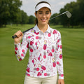 Flamingo Golf Pineapple Funny Womens Golf Polo Shirt, Custom Ladies Golf Shirt