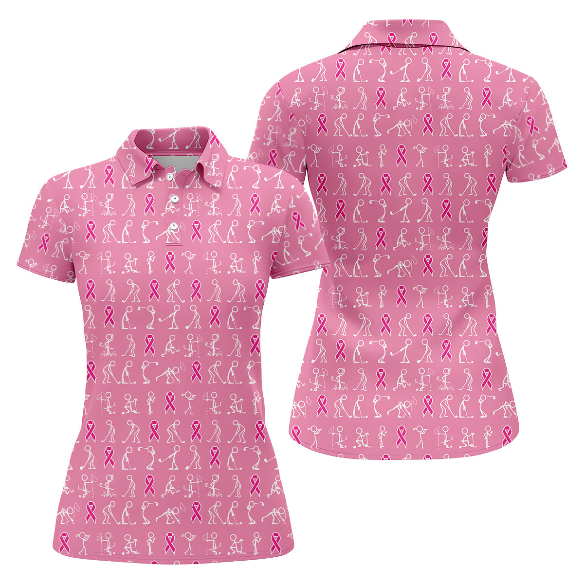 FREE SOCKS Funny Stick Figure Womens Golf Shirt, Breast Cancer Awareness Shirt, Pink Golf Shirt, Ladies Golf Shirt