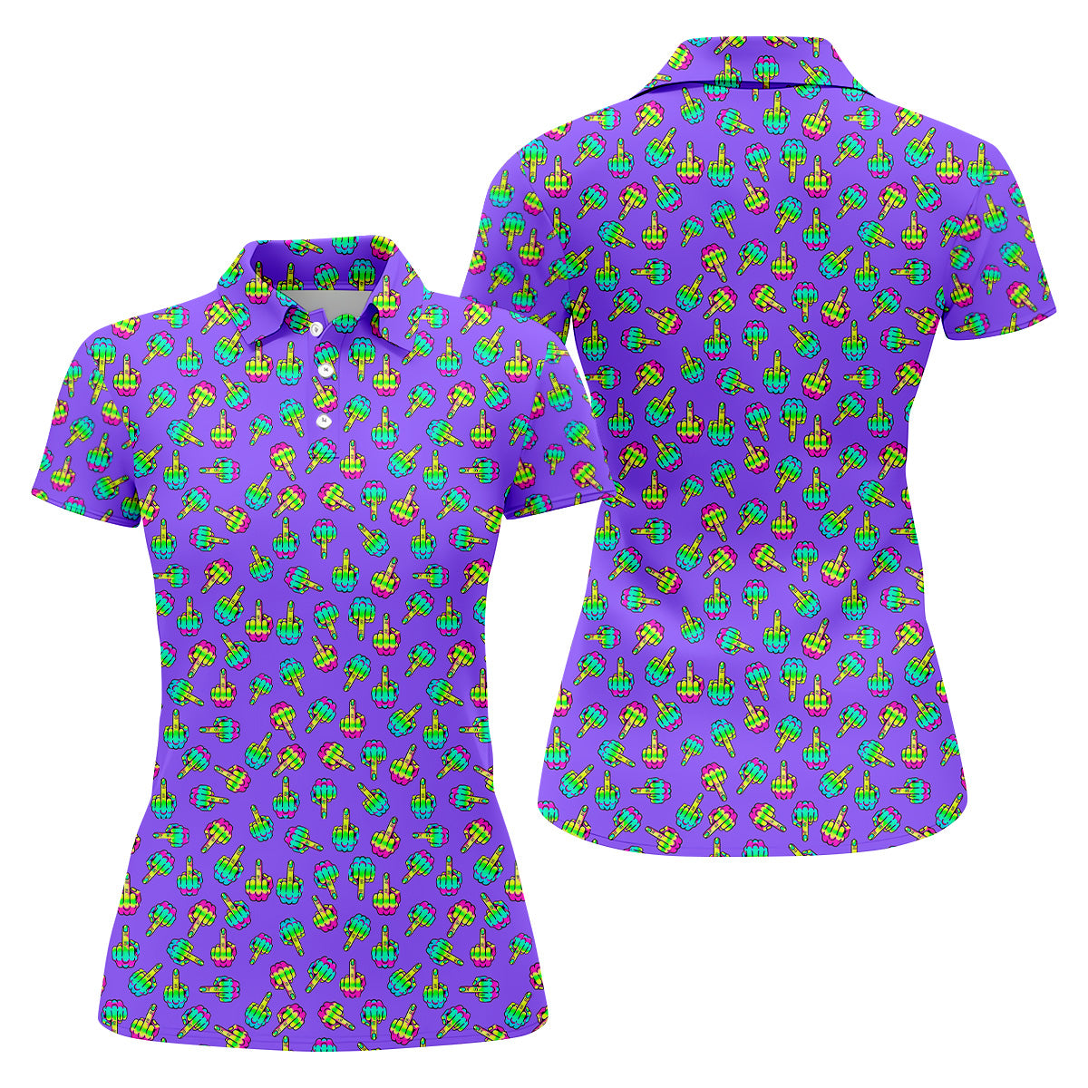 Neon Middle Finger Purple Golf Shirt, Funny Golf Shirt, Ladies Golf Polos, Cool Golf Gift