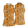 Orange Halloween Cat Golf Polo Shirts, Halloween Theme Shirts, Ladies Golf Shirts, Golfing Apparel
