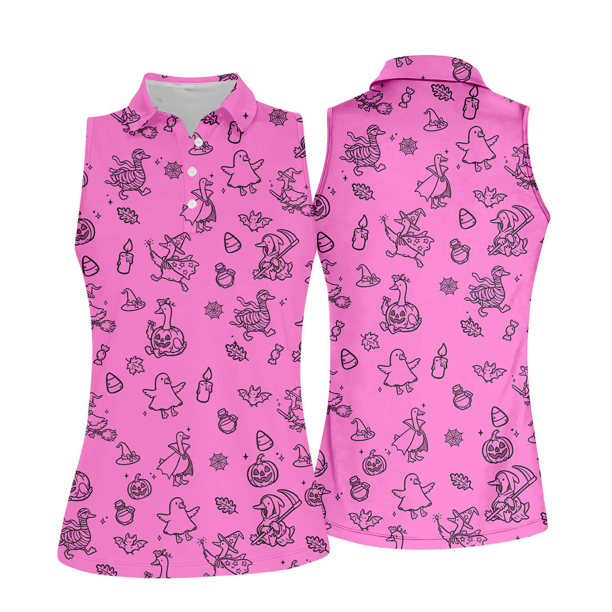 Goose Halloween, Doodle Pattern, Hot Pink Golf Shirt, Sleeveless Womens Golf Shirts, Women Golf Top, Ladies Golf Shirts
