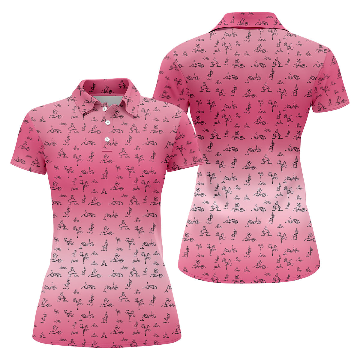 Funny Stickman Ladies Pink Golf Shirt, Unique Gift For Golfer, Ladies Golf Polos, Golfing Apparel