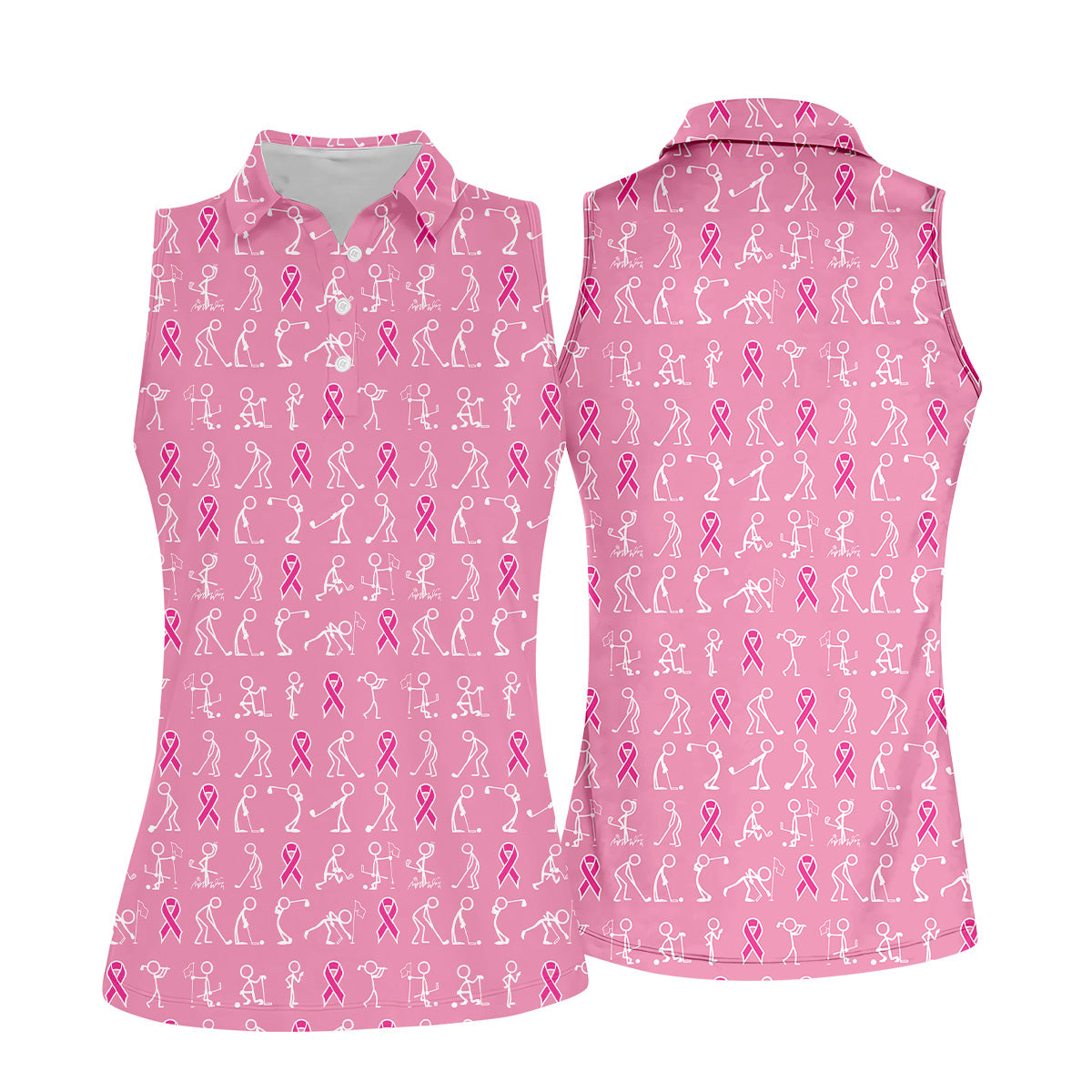FREE SOCKS Funny Stick Figure Womens Golf Shirt, Breast Cancer Awareness Shirt, Pink Golf Shirt, Ladies Golf Shirt