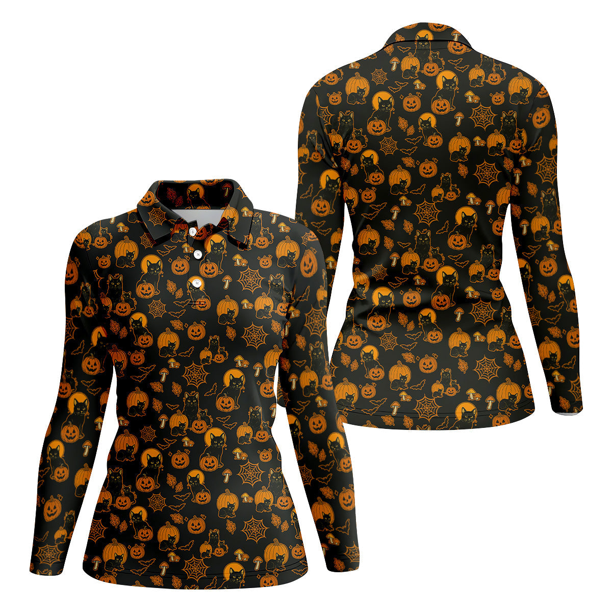 Black Cat Pumpkin Fun Womens Golf Shirts, Sleeveless Polo Shirt, Ladies Golf Shirts, Golf Hoodie