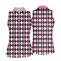 Black Pink Argyle Womens Golf Shirts, Ladies Pink Golf Shirt, Womens Golf Polo Shirts, Golf Gift For Womens