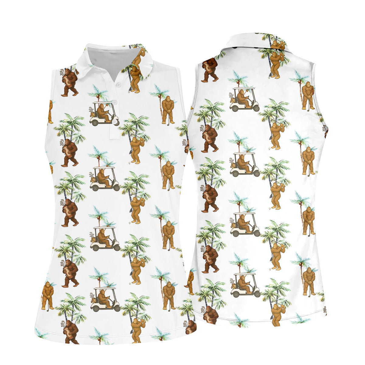 Funny Bigfoot Golf Hawaiian Shirt, Tropical Golf Shirts, Ladies Sleeveless Polo, Golfing Apparel