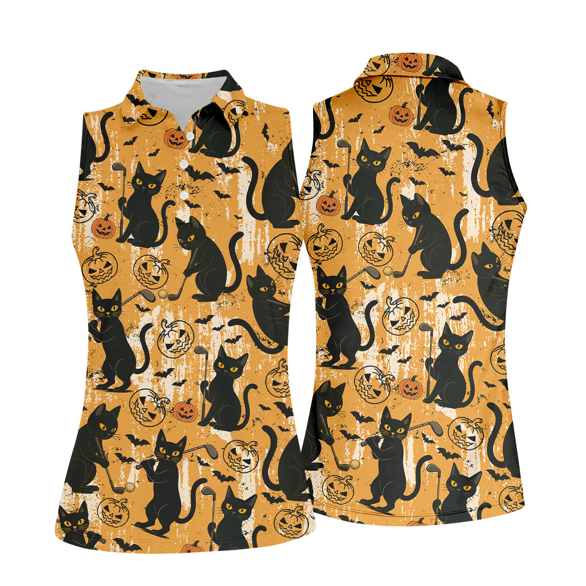 Funny Black Cat Golf Polo Shirt, Halloween Golf Shirt, Womens Golf Polo, Halloween Polo Shirt