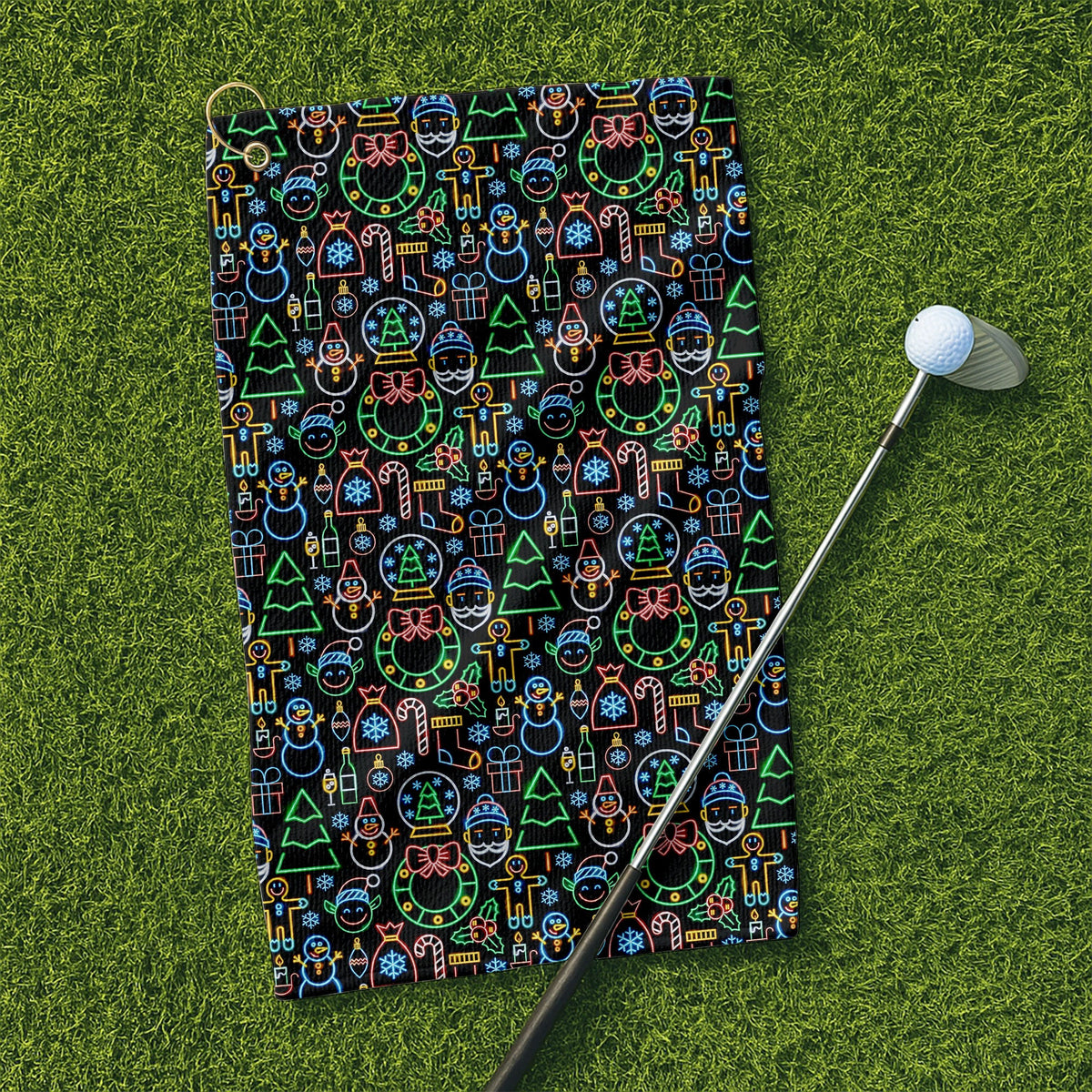 Neon Christmas Retro Style Golf Towels, Christmas Golf Gift, Gifts For Golf Lovers