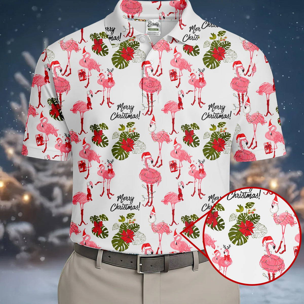 Flamingo Merry Christmas Golf Shirt For Men, Christmas Golf Shirt Polos, Men Golf Apparel