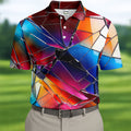 Colorful Broken Glass Abstract Golf Polo Shirt, Golf Shirts For Men, Printed Golf Shirts