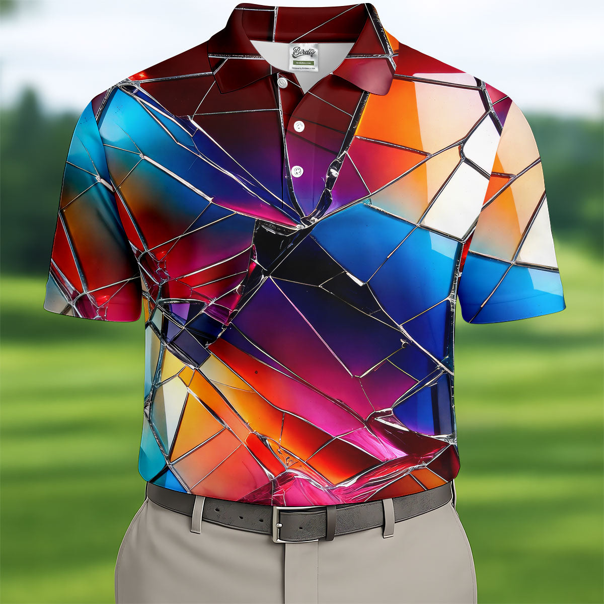 Colorful Broken Glass Abstract Golf Polo Shirt, Golf Shirts For Men, Printed Golf Shirts