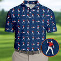 Cartoon Figures Golf Pose Navy Golf Shirt, Golf Tops For Men, Polo Shirts For Men, Golf Shirts For Men