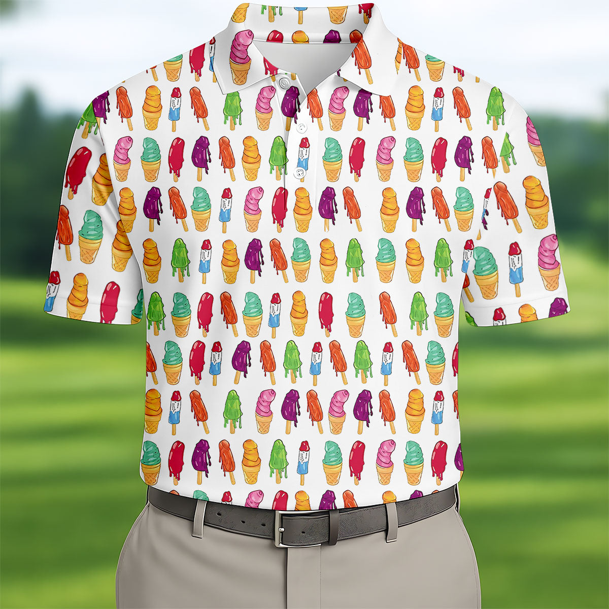 Colorful Ice Cream Pattern Golf Polo Shirt, Men's Golf Shirt, Golf Apparel For Men