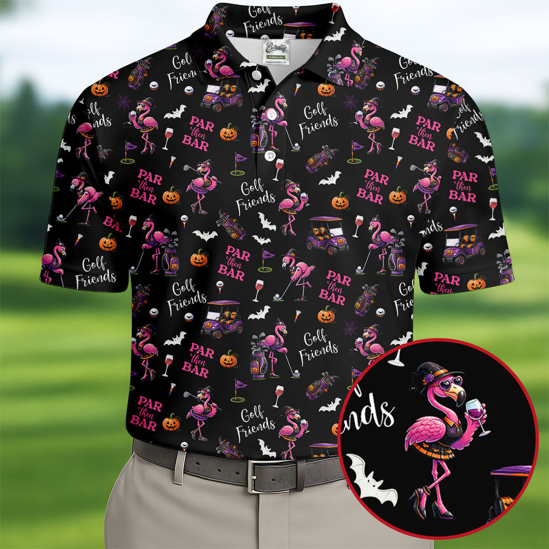 Black Par Then Bar Flamingo Halloween Shirt, Men's Golf Shirt, Hawaiian Golf Shirt