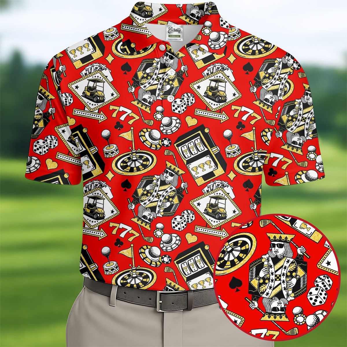 Casino Golf Pattern Red Hawaiian Golf Polo Shirt, Mens Golf Polo, Polo Shirts For Men